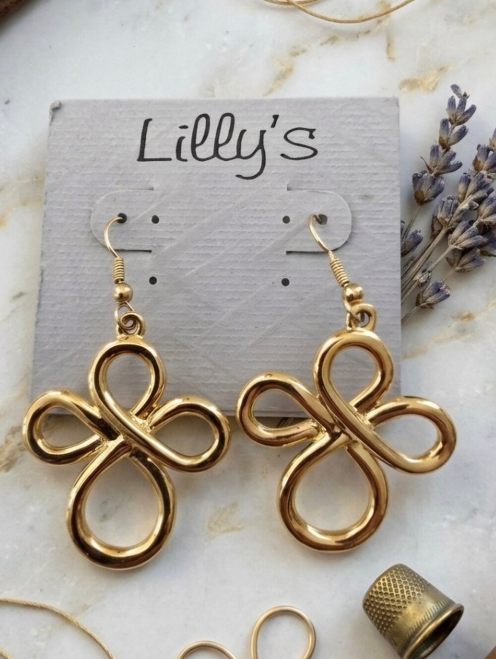 Vintage - Gold Loop Clover Dangle Earrings